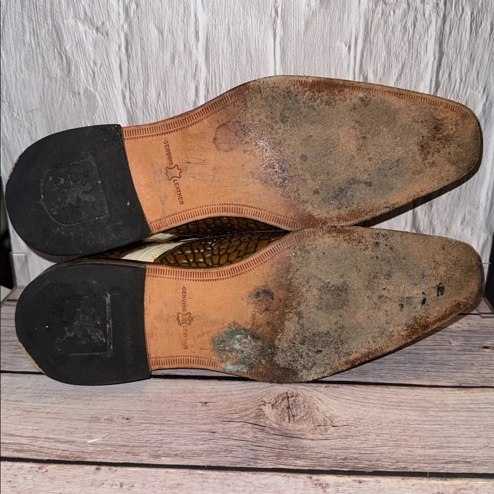 Stacy Adams Trazino Mustard Multi Crocodile-Lizard Print Leather Wingtip Oxford